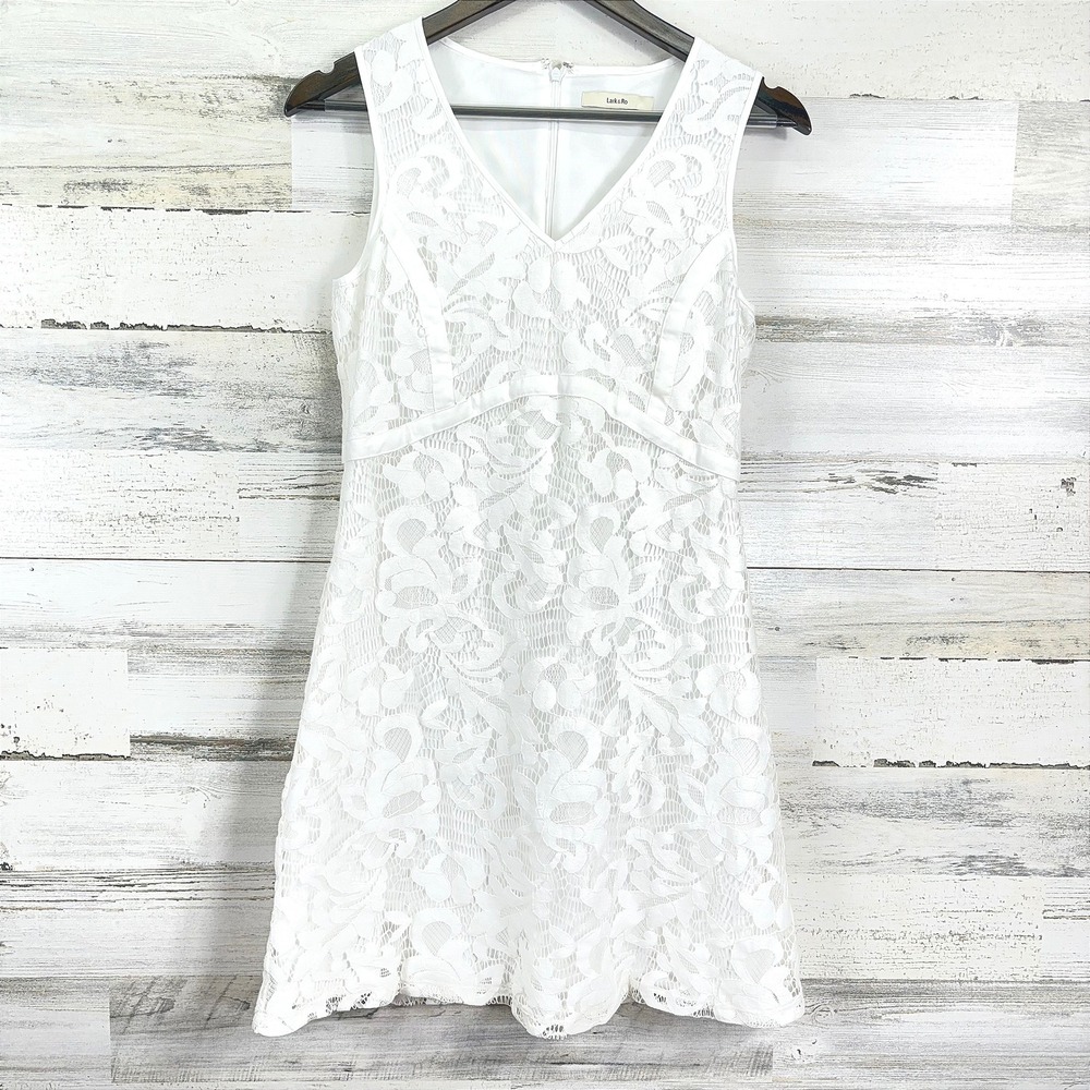 Lark & Ro Women's White Lace V-Neck Sleeveless Dress‎ Party Cocktail Sz 8P